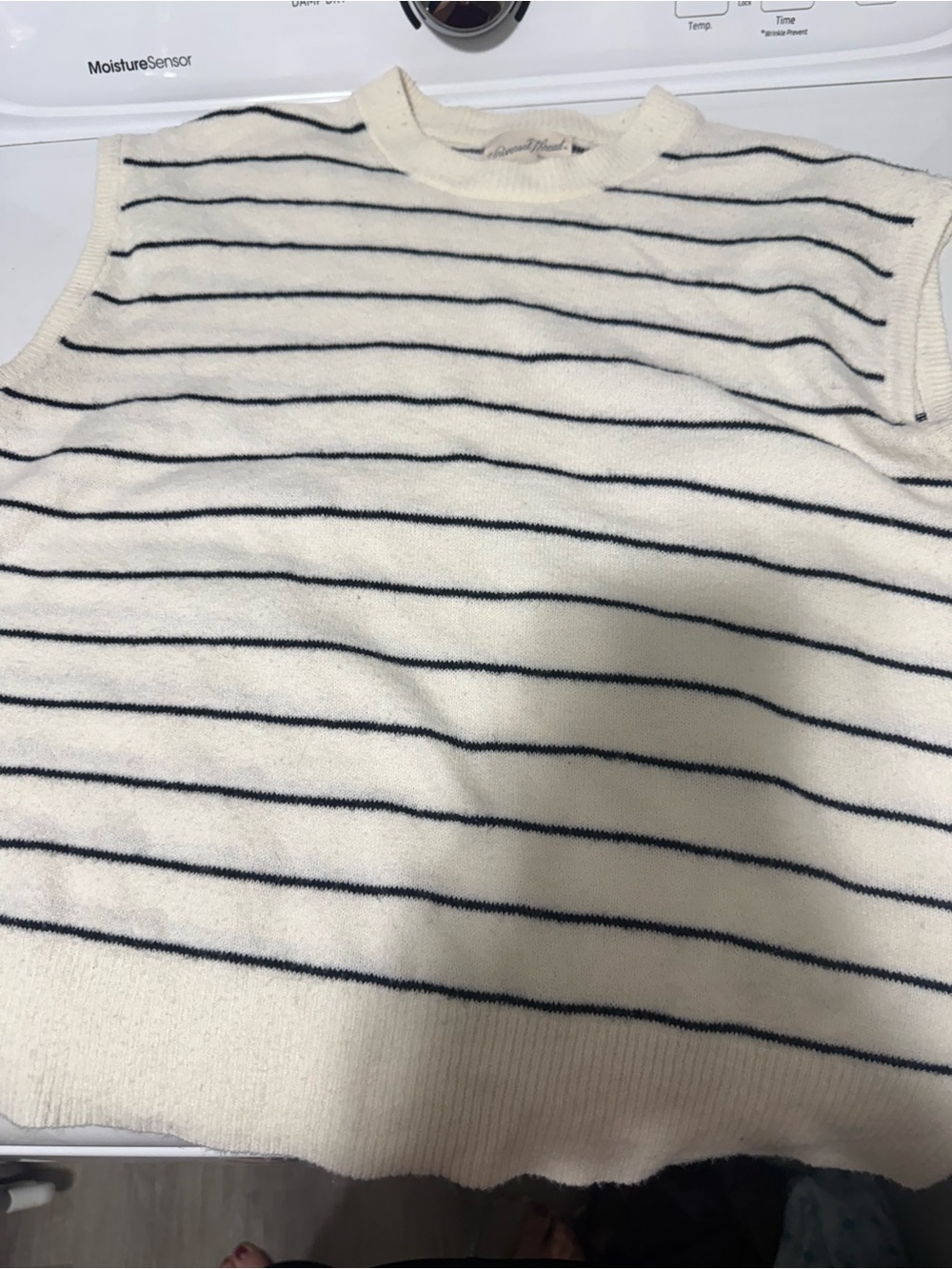 Universal Thread Cream Crewneck Sweater with Navy Stripes